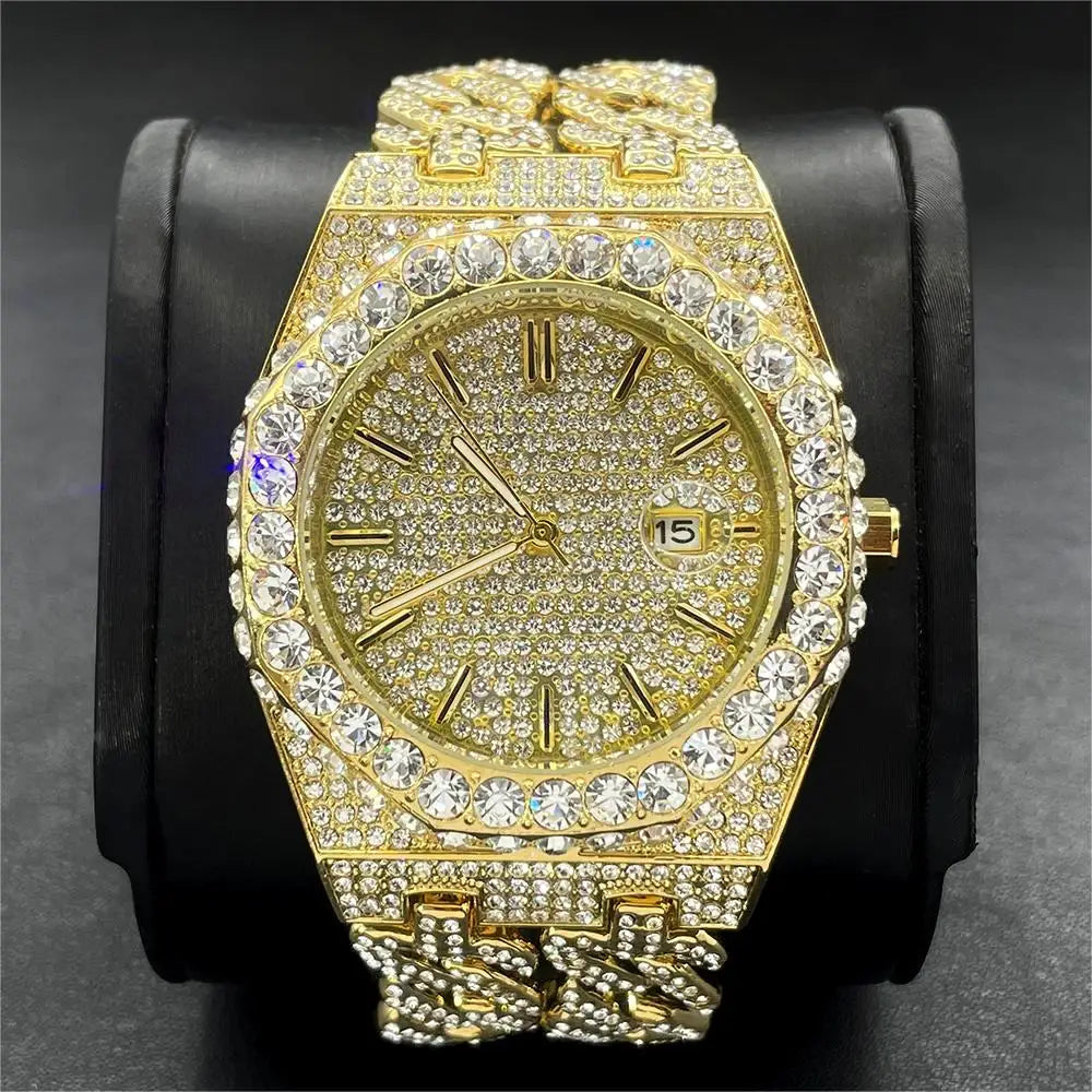 Iced Out Roman Numeral Octagon Cuban Band Watch
