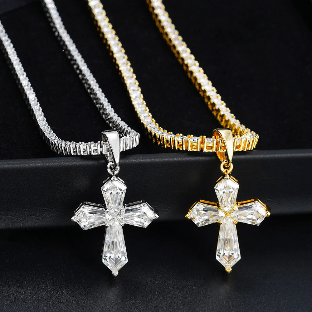 S925 Baguette Moissanite Gothic Cross Pendant - Icedgame & Co