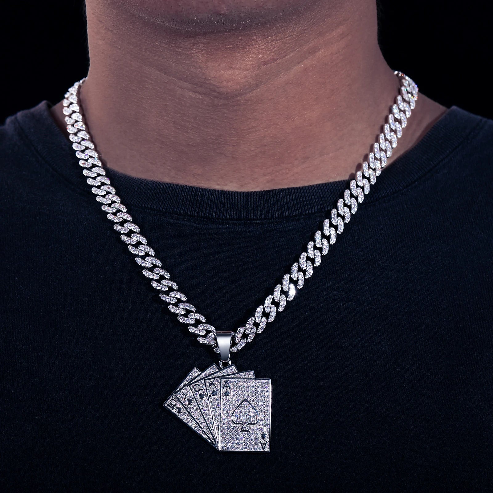 Silver 925 Moissanite Poker Lucky Ace Of Spades Pendant Necklace - Icedgame & Co
