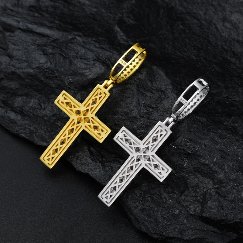 S925 Moissanite Halo Paved Diamond Cross Pendant