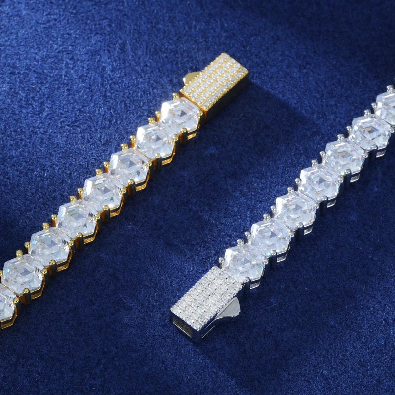S925 Asscher Tennis Bracelet 18K Gold/White Gold Plated
