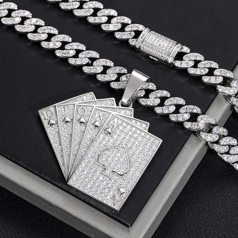 Silver 925 Moissanite Poker Lucky Ace Of Spades Pendant Necklace - Icedgame & Co