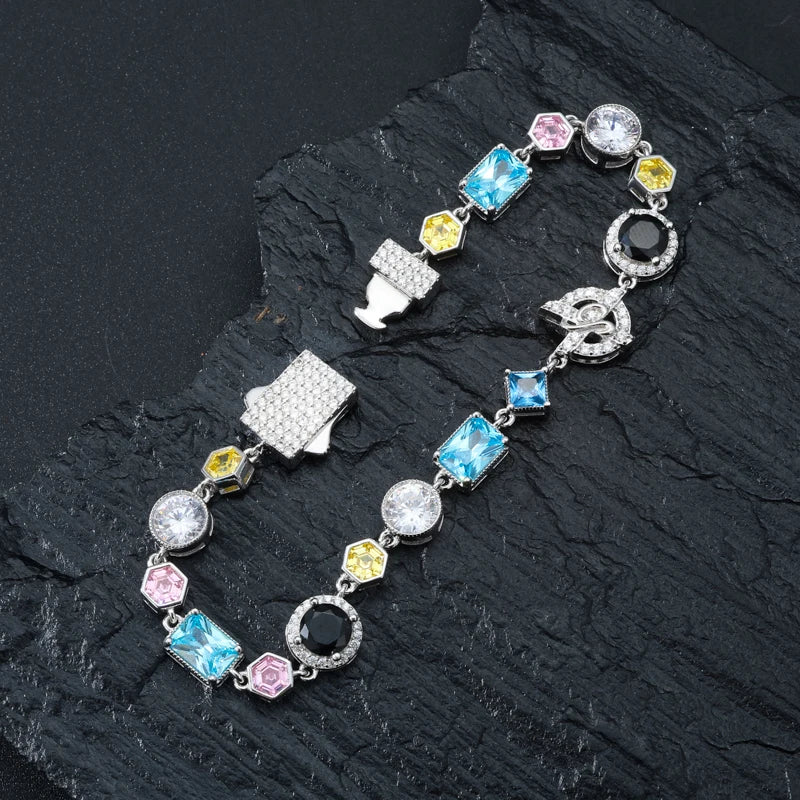 S925 Moissanite Colored Gemstone Tennis Bracelet - 12mm