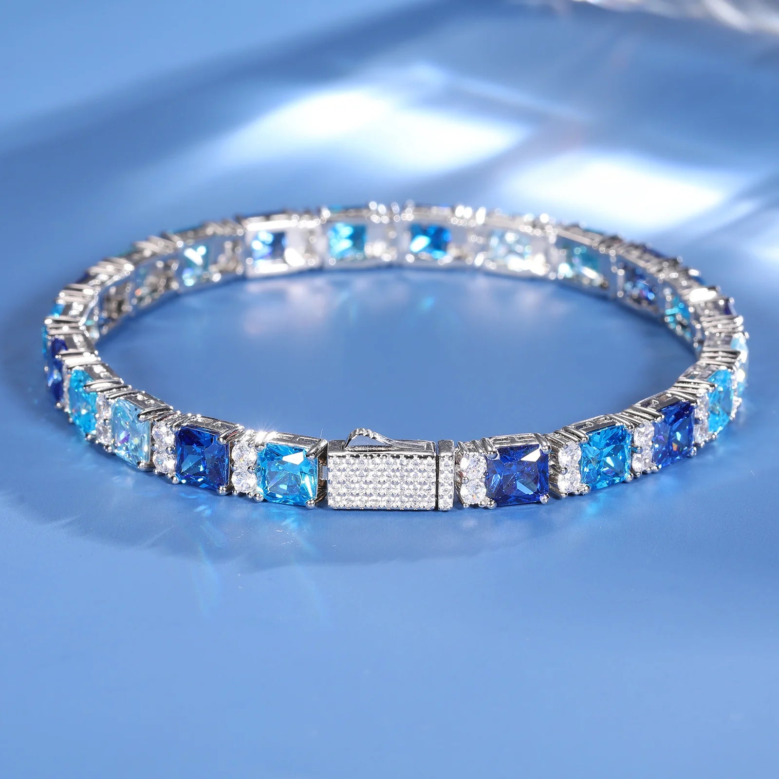 Blue Mixed Diamond Cut Tennis Bracelet - 7.5mm