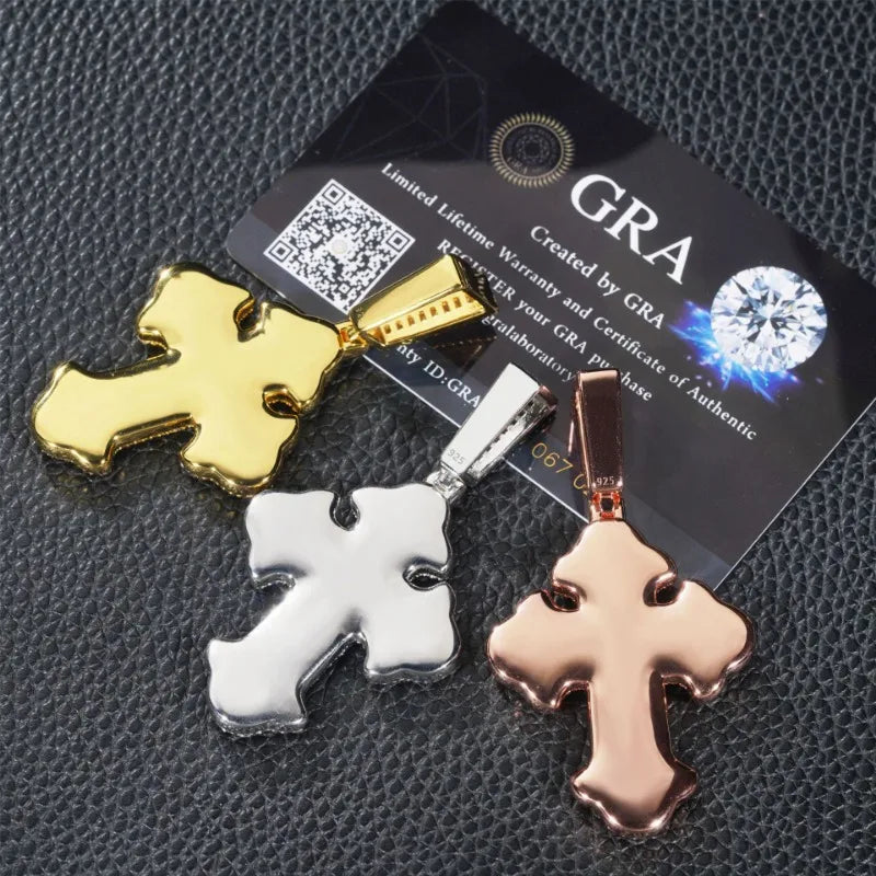 S925 Baguette Moissanite Gothic Cross Pendant - Icedgame & Co