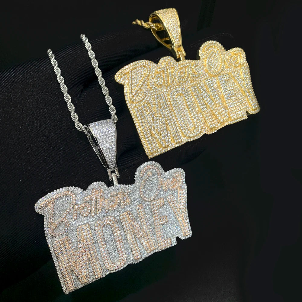 "Brothers Over Money" Letter Diamond Pendant