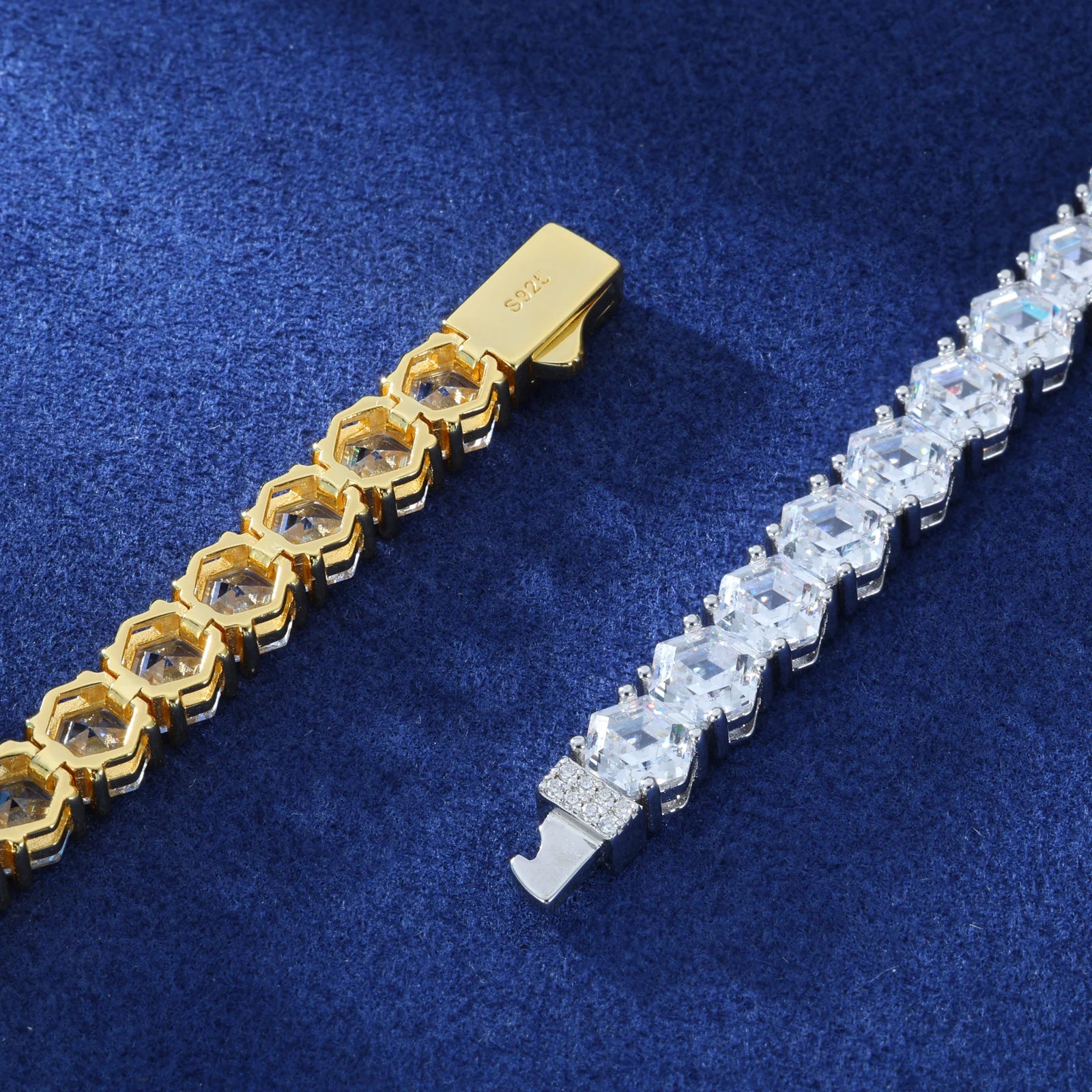 S925 Asscher Tennis Bracelet 18K Gold/White Gold Plated