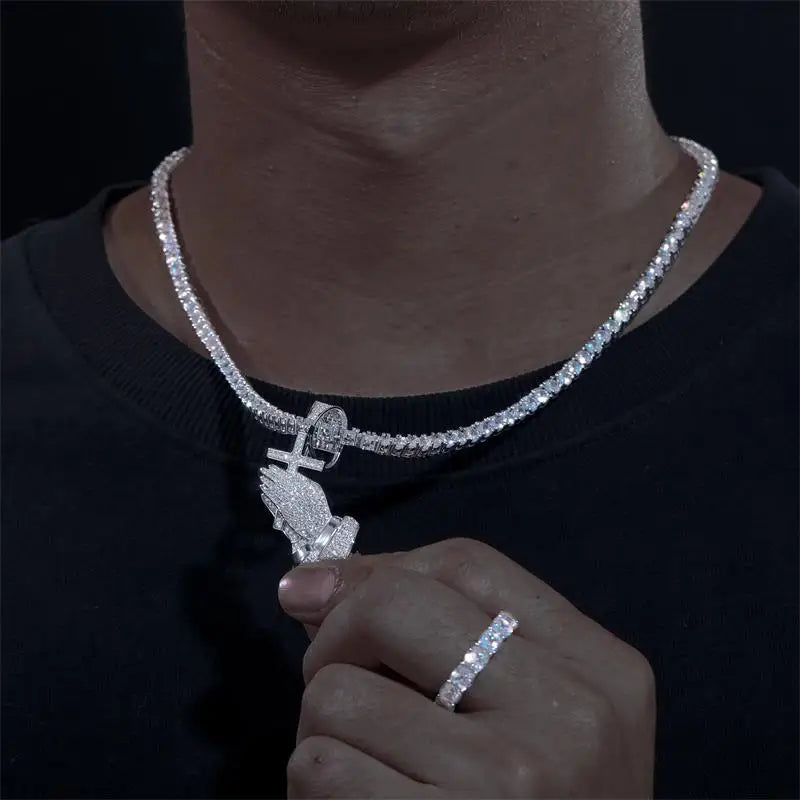 S925 Moissanite Praying Hands Cross Pendant - Icedgame & Co