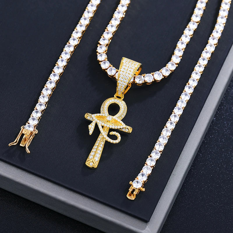 S925 Moissanite Eye of Horus Ankh Cross Diamond Pendant - Icedgame & Co