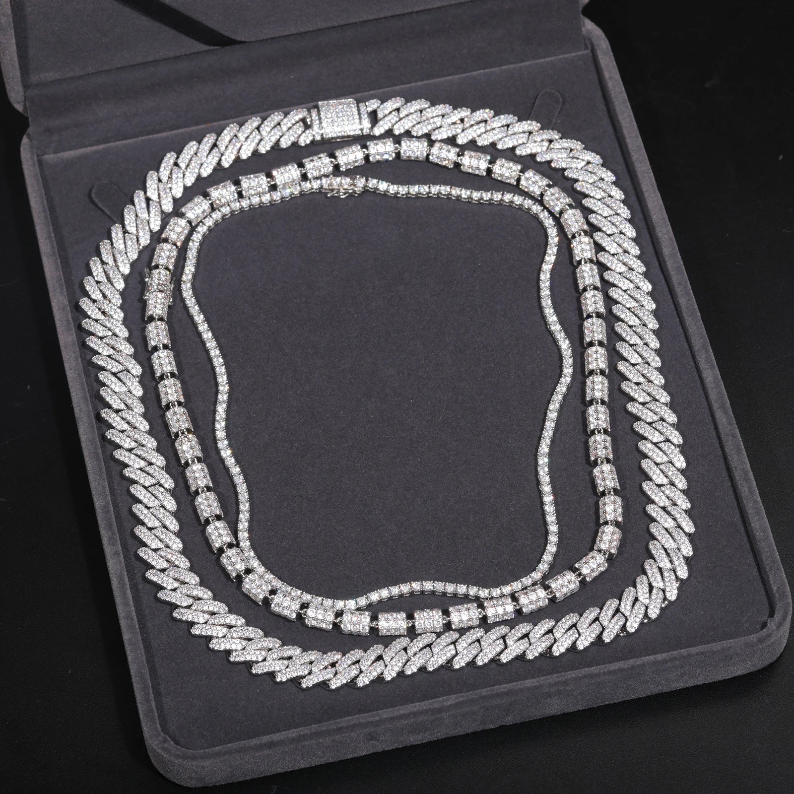 S925 Moissanite Diamond Chain Necklace - 3Pcs/Set
