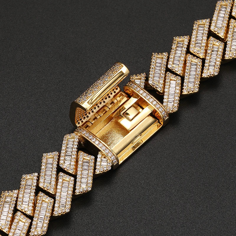 S925 BAGUETTE MIAMI PRONG CUBAN LINK DIAMOND CHAIN NECKLACE - 17MM - Icedgame & Co