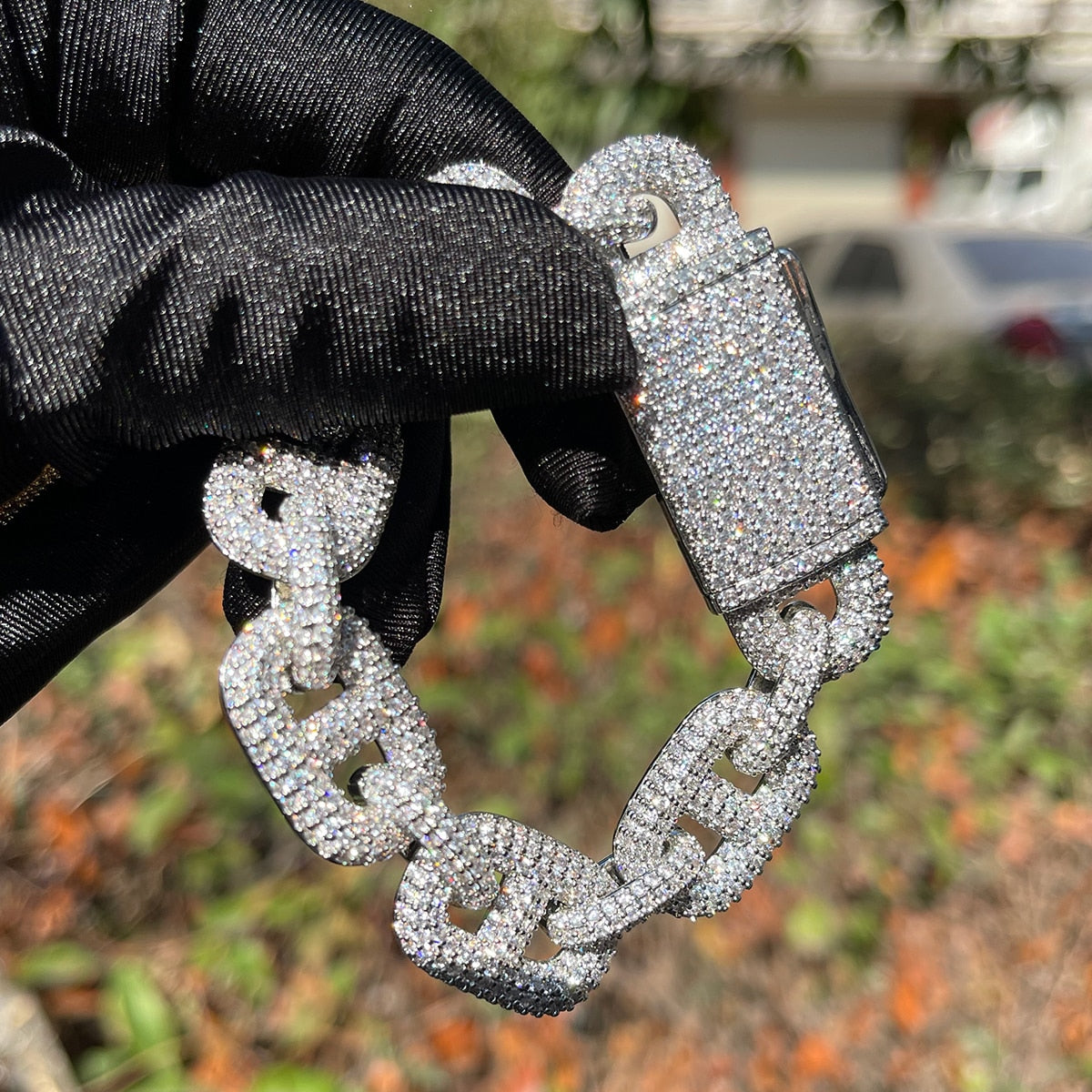 15MM Fully Iced Micro Paved Gucci Link Bracelet in Gold/White Gold - Icedgame & Co