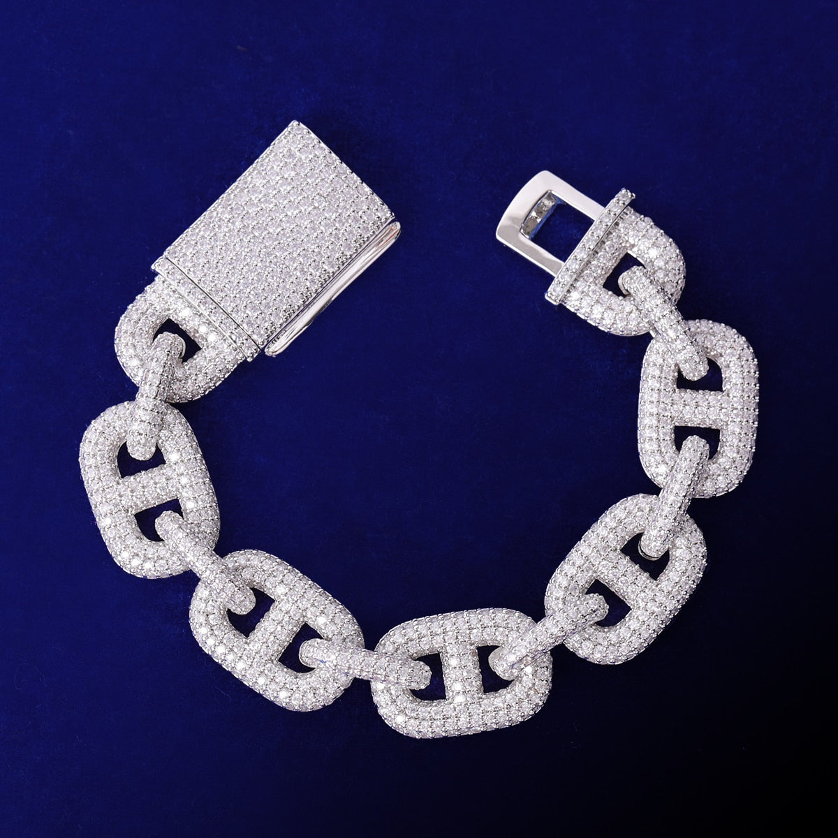 15MM Fully Iced Micro Paved Gucci Link Bracelet in Gold/White Gold - Icedgame & Co