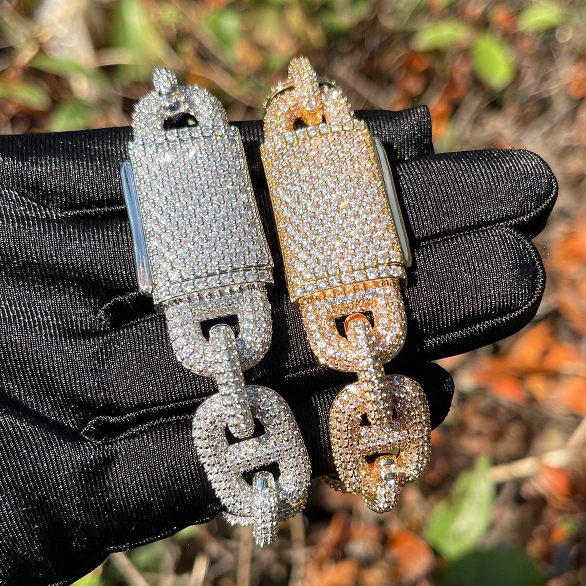 15MM Fully Iced Micro Paved Gucci Link Bracelet in Gold/White Gold - Icedgame & Co