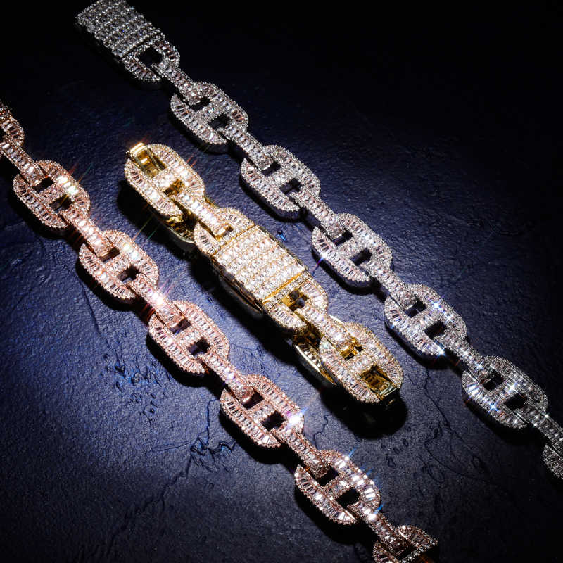 15mm Baguette Mariner Link Bracelet - Gold/White Gold/Rose Gold