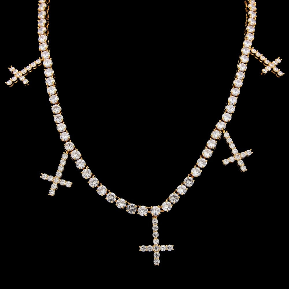 Upside Down Cross Tennis Necklace - 5MM