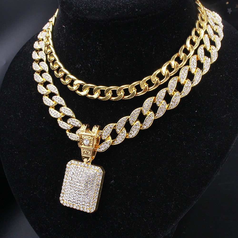 Fully Iced Out Square Pendant Set