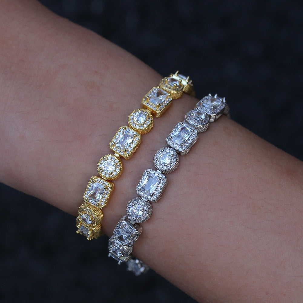 (10mm) Glacier - V2 Mix Round & Square Bracelet in Gold/White Gold