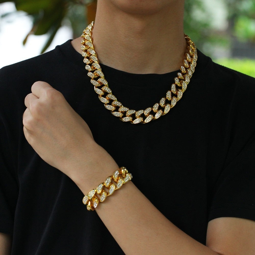 20MM Cuban Link Chain Necklace + 🔥FREE Bracelet Full Set Iced Out