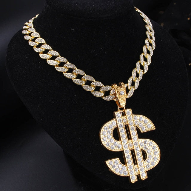 HIP HOP ICED OUT BIG DOLLAR CUBAN CHOKER SET