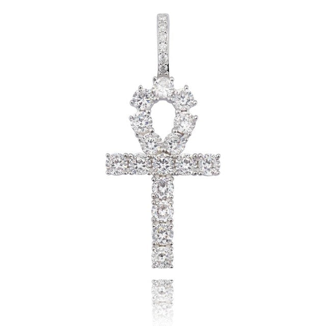 Ice Out Ankh Cross Pendant w/Chain
