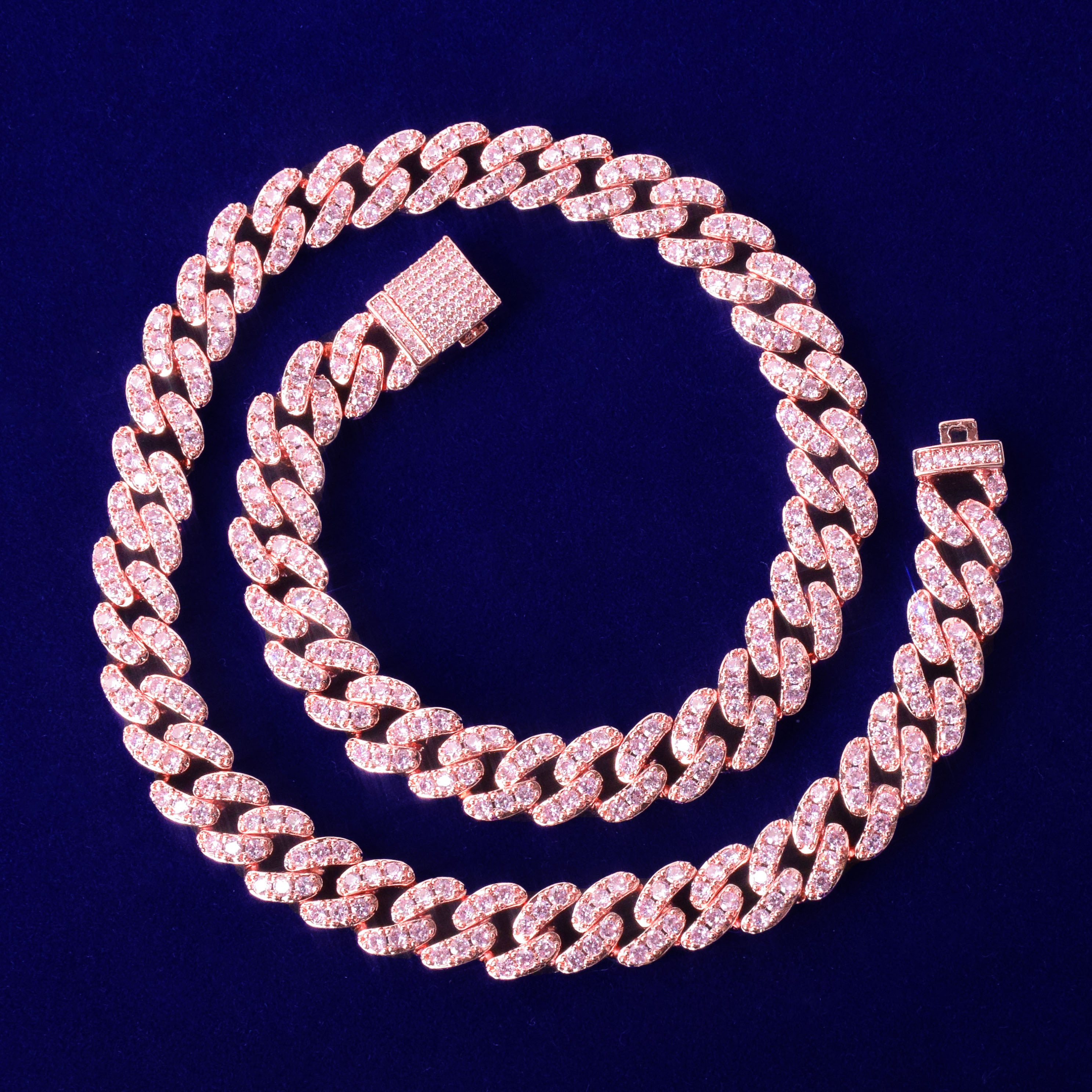 10mm Baguette Cuban Link Chain Necklace in White Gold/Gold/Rose Gold