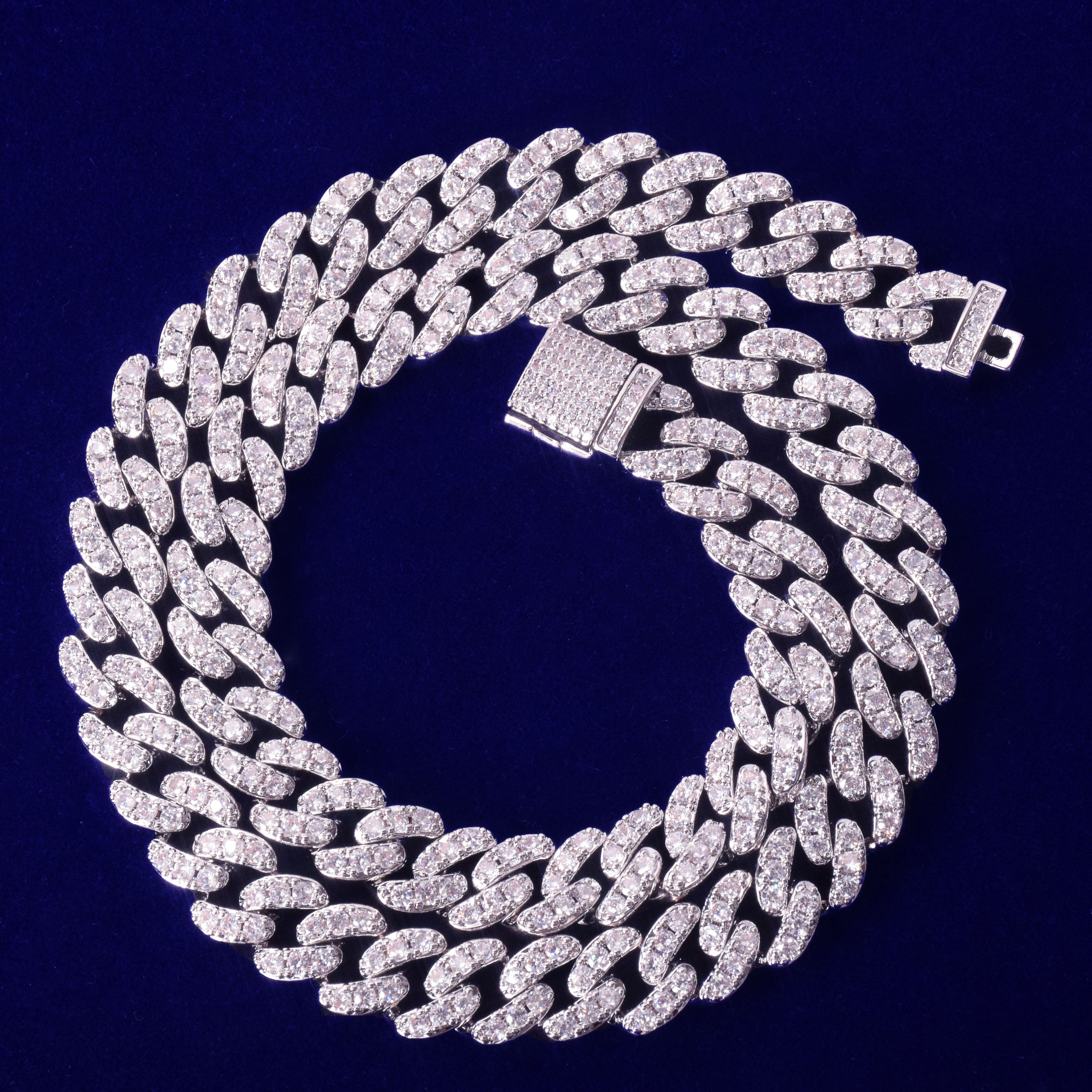 10mm Baguette Cuban Link Chain Necklace in White Gold/Gold/Rose Gold