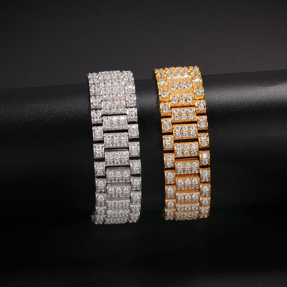 (16MM) ICED OUT PRESIDENT BRACELET WHITE GOLD/GOLD