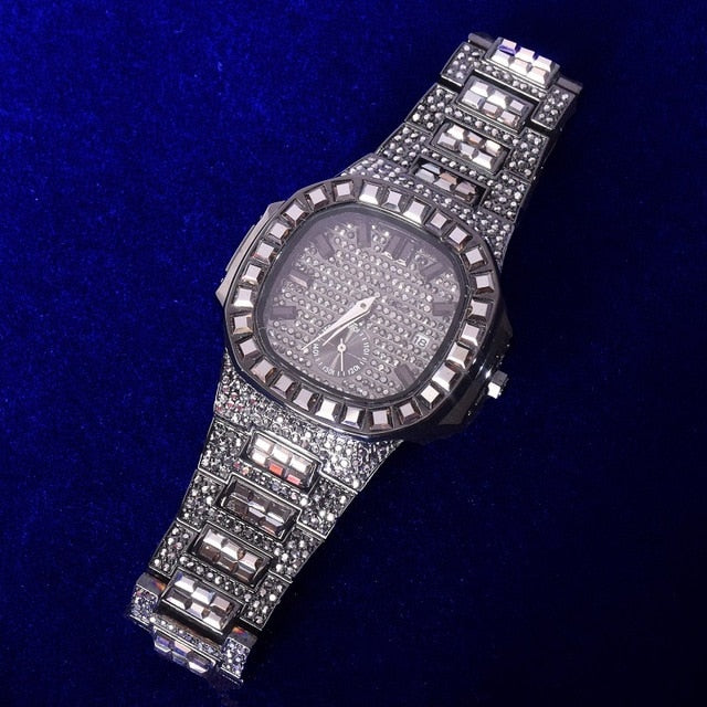 14k Fully Bust Down Baguette Diamond Chrono Dial Watch