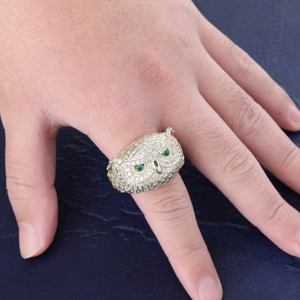 Icy CZ Diamond Owl Ring in Gold/White Gold