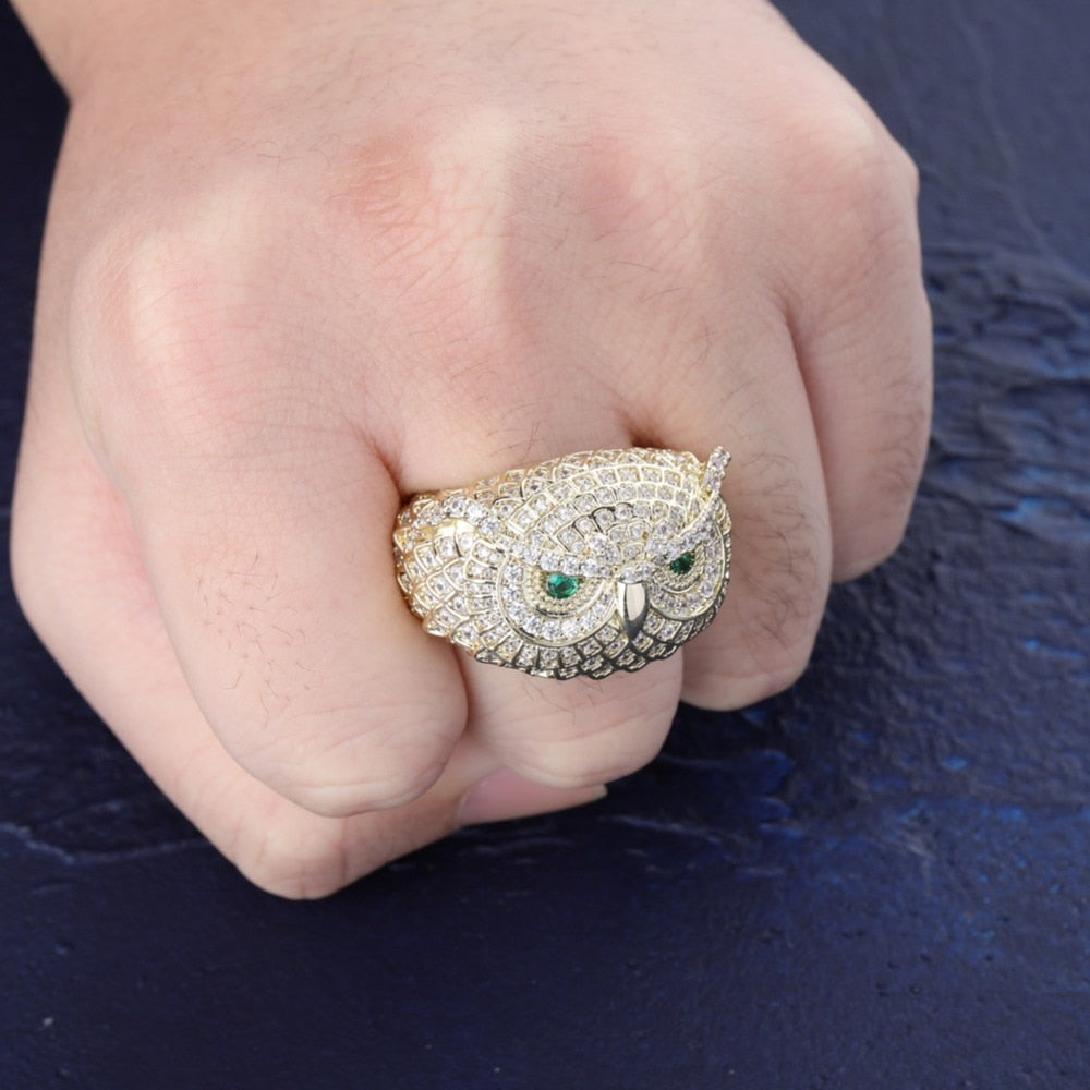 Icy CZ Diamond Owl Ring in Gold/White Gold