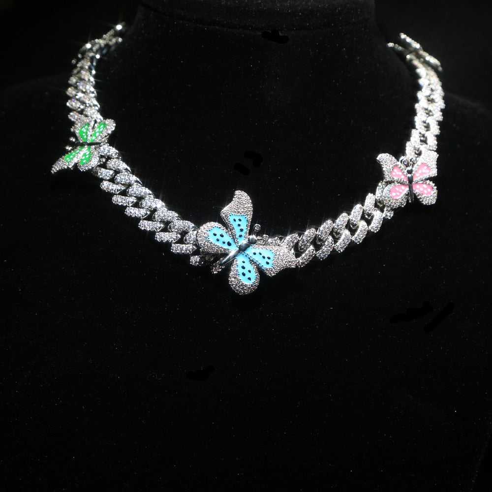 New Multicolor Enamel CZ Butterfly Necklace 12mm