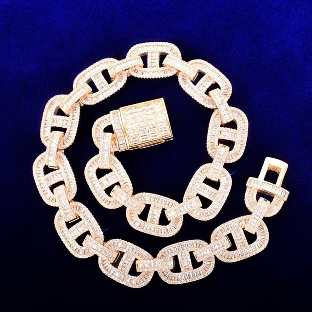 18mm Baguette Mariner Link Chain - Gold/White Gold