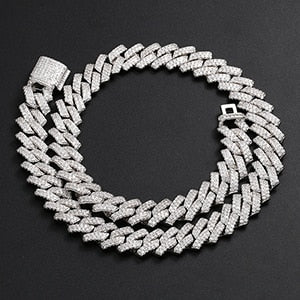 14mm 2 Rows Diamond Prong Cuban Link Chain Necklace in Gold/White Gold/Rose Gold