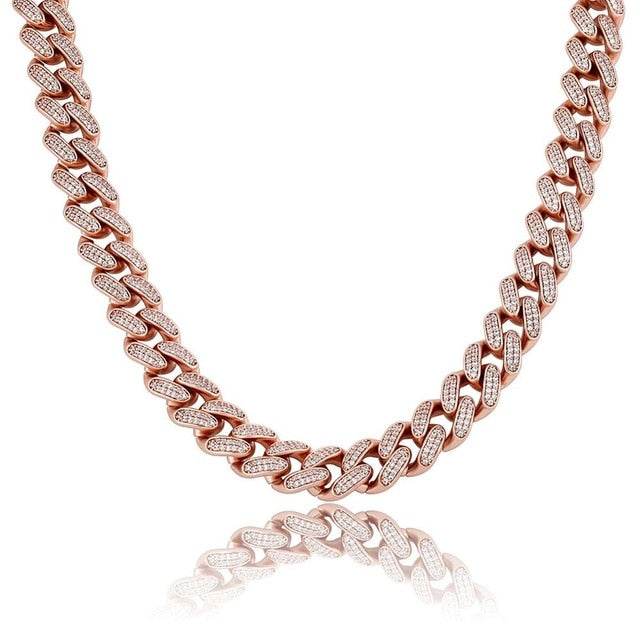 (12mm) Box Clasp Diamond Cuban Link Choker in Two-Tone Rose Gold/Rose Gold