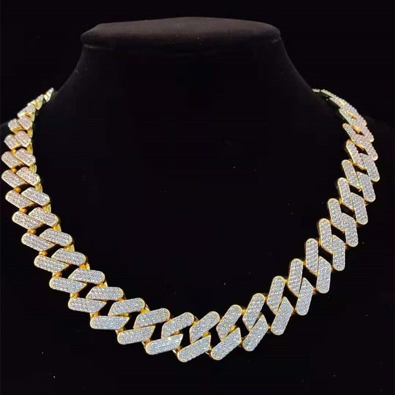 20MM HEAVY RHOMBUS DIAMOND STRAIGHT EDGE CUBAN LINK CHAIN IN YELLOW GOLD + FREE BRACELET