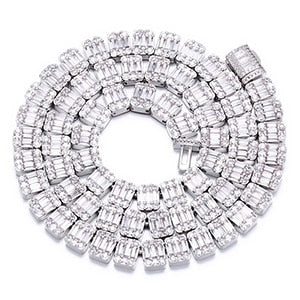 10mm Square Baguette Tennis Chain Necklace in White Gold