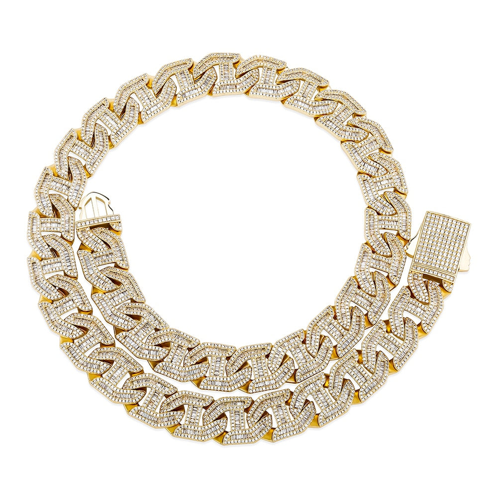 16mm Prong Baguette Curb Chain Link Necklace