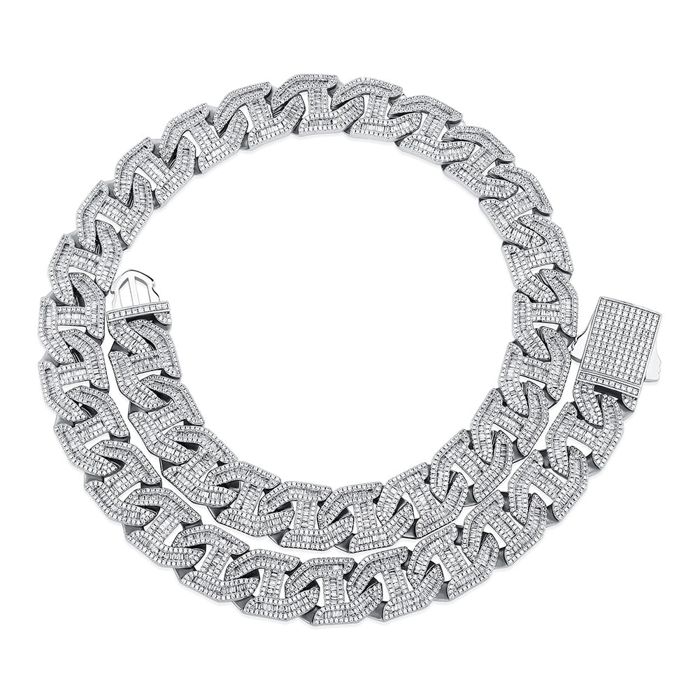 16mm Prong Baguette Curb Chain Link Necklace