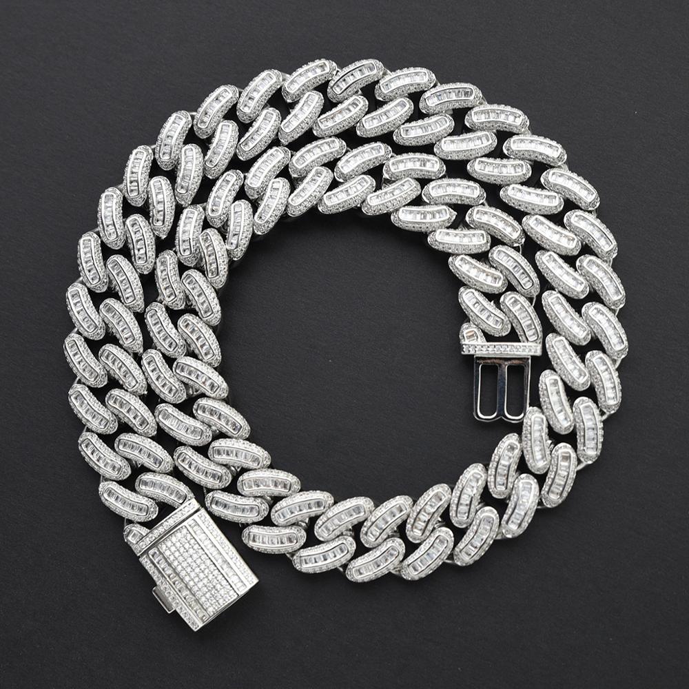 (18mm) Miami Baguette Cuban Link Chain Necklace in Gold/White Gold