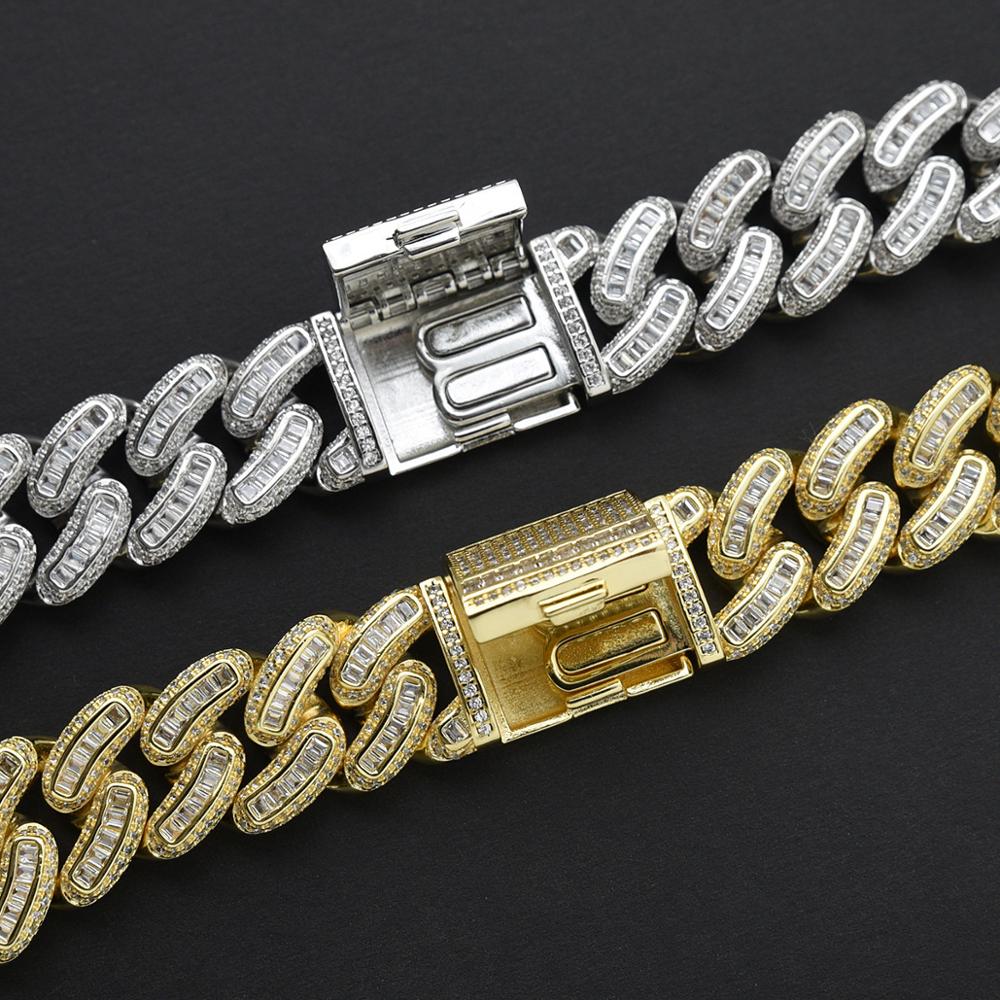 (18mm) Miami Baguette Cuban Link Chain Necklace in Gold/White Gold