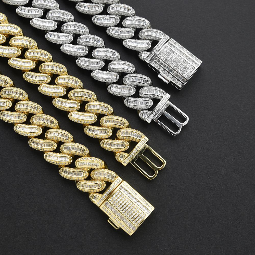 (18mm) Miami Baguette Cuban Link Chain Necklace in Gold/White Gold