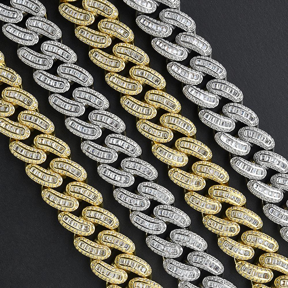 (18mm) Miami Baguette Cuban Link Chain Necklace in Gold/White Gold