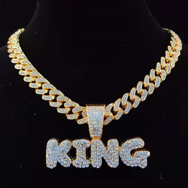 Hip Hop KING Pendant Necklace Set