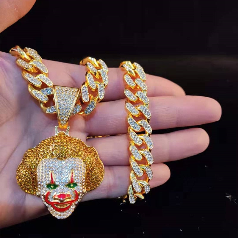 Hip Hop Clown Pendant Necklace w/ 13mm Miami Cuban Chain