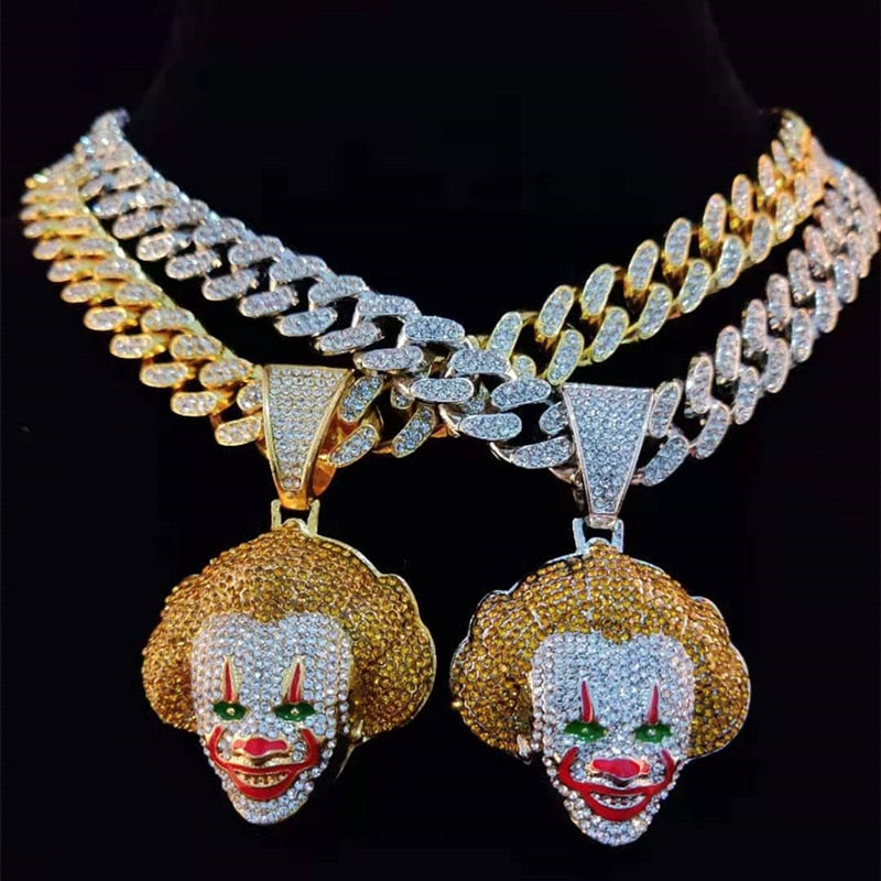 Hip Hop Clown Pendant Necklace w/ 13mm Miami Cuban Chain