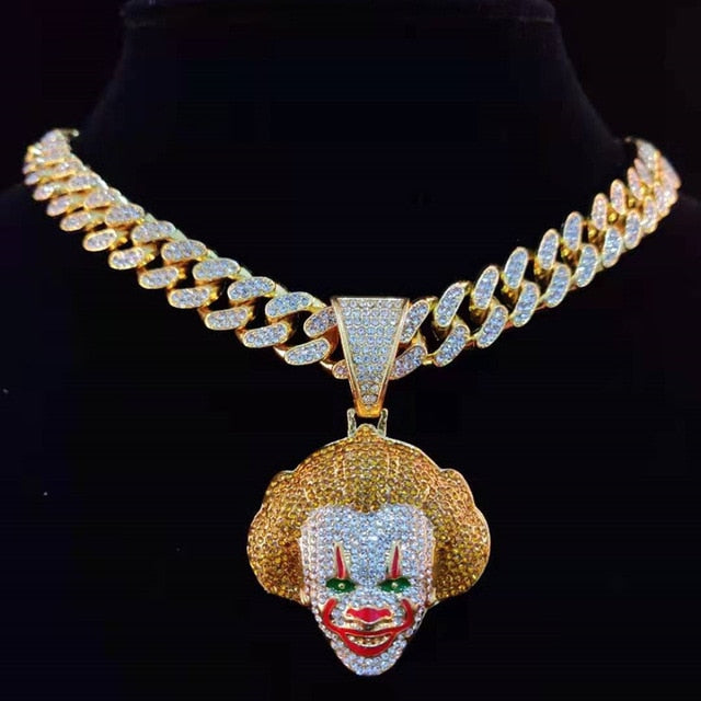 Hip Hop Clown Pendant Necklace w/ 13mm Miami Cuban Chain