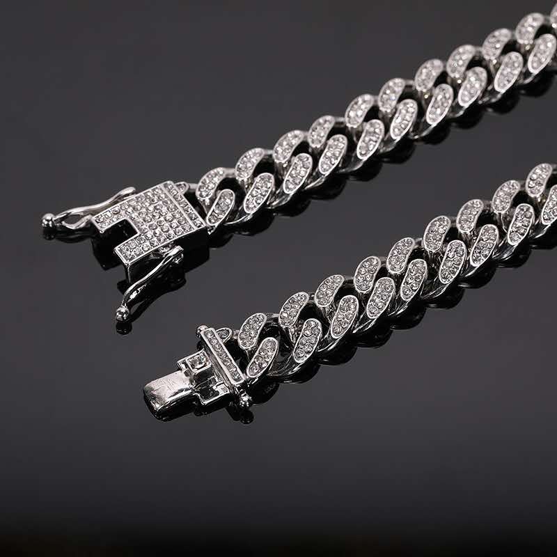 GOLD/SILVER 20MM ICED CUBAN LINK CHAIN NECKLACE/BRACELET + FREE WATCH BUNDLE