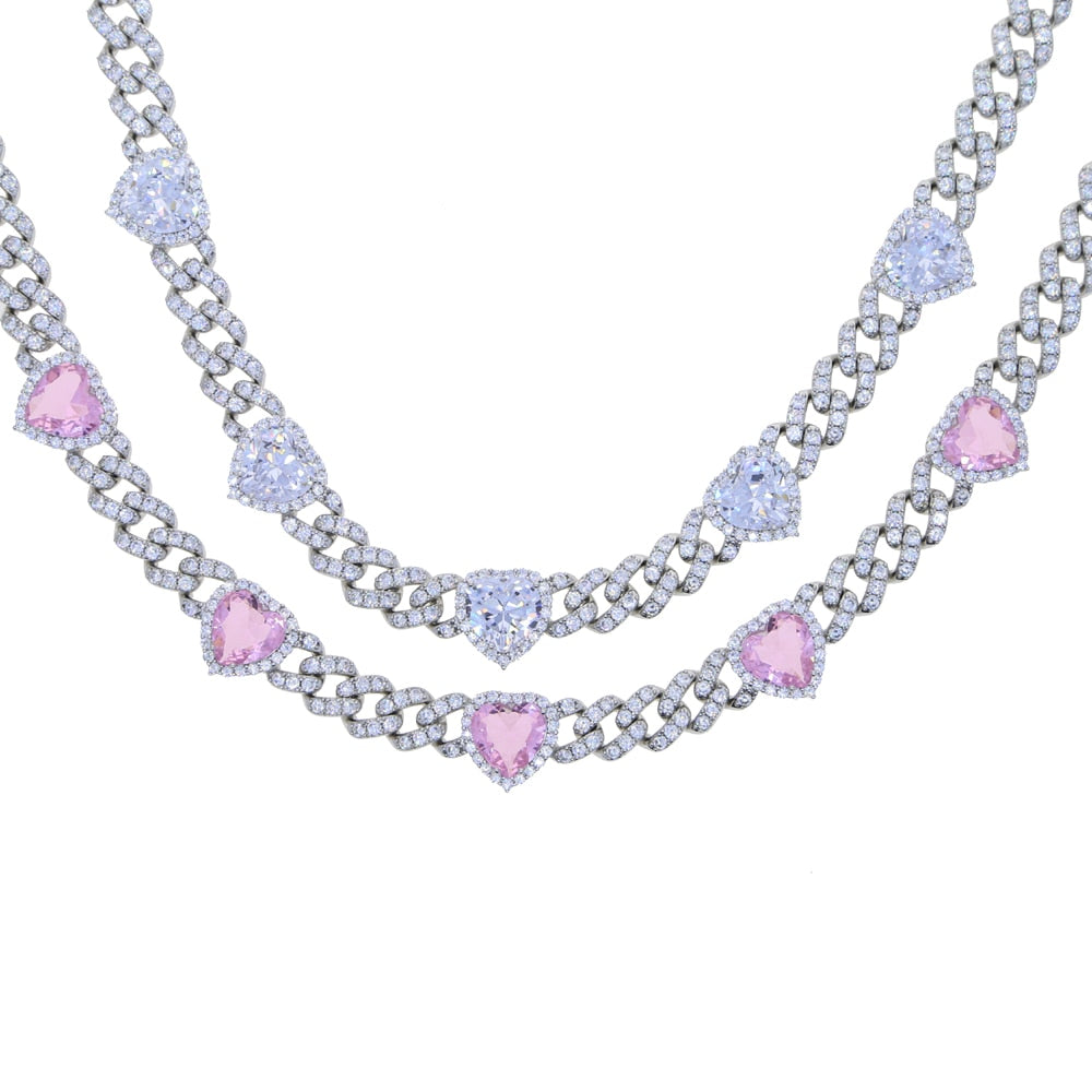 Iced Out Bling Pink Heart CZ Charm Choker