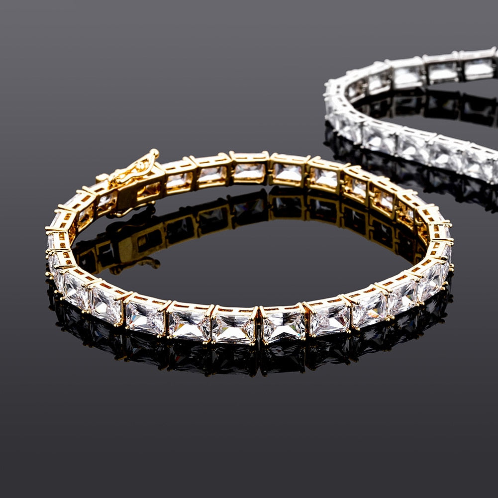 6mm Baguette Tennis Chain Bracelet in Gold/White Gold